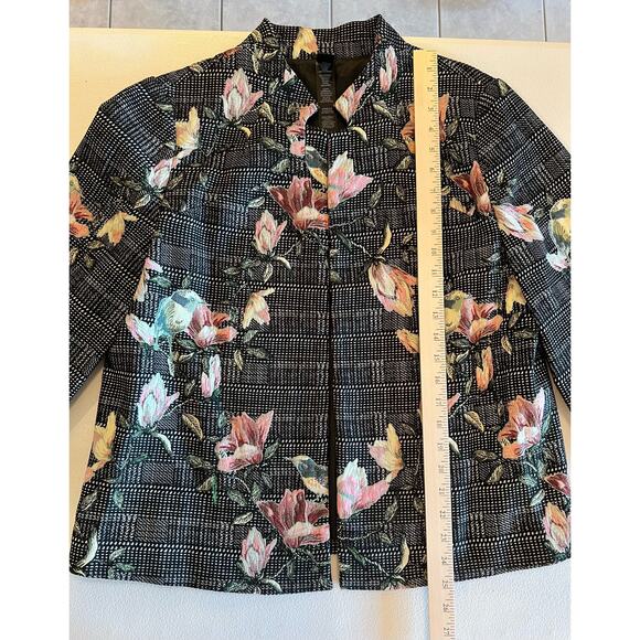 033 Chico's Black Label Women's Floral Birds Blazer Jacket Sz 2 Large 3/4 Sleeve - Picture 5 of 6
